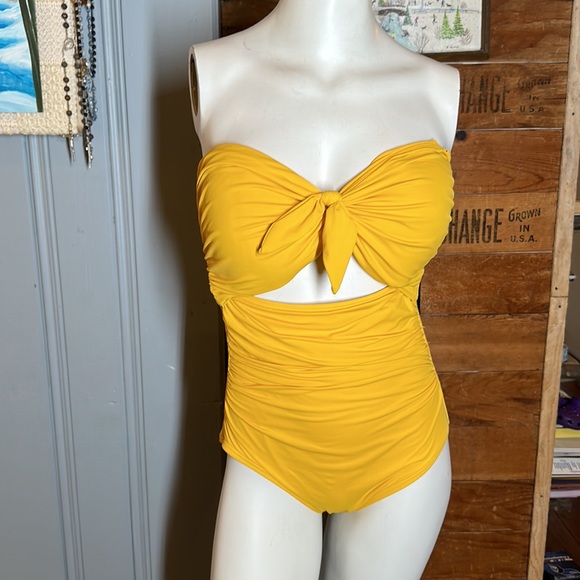 Kate Spade yellow one piece cut out bandeau top Swimsuit Size Large - Picture 6 of 12